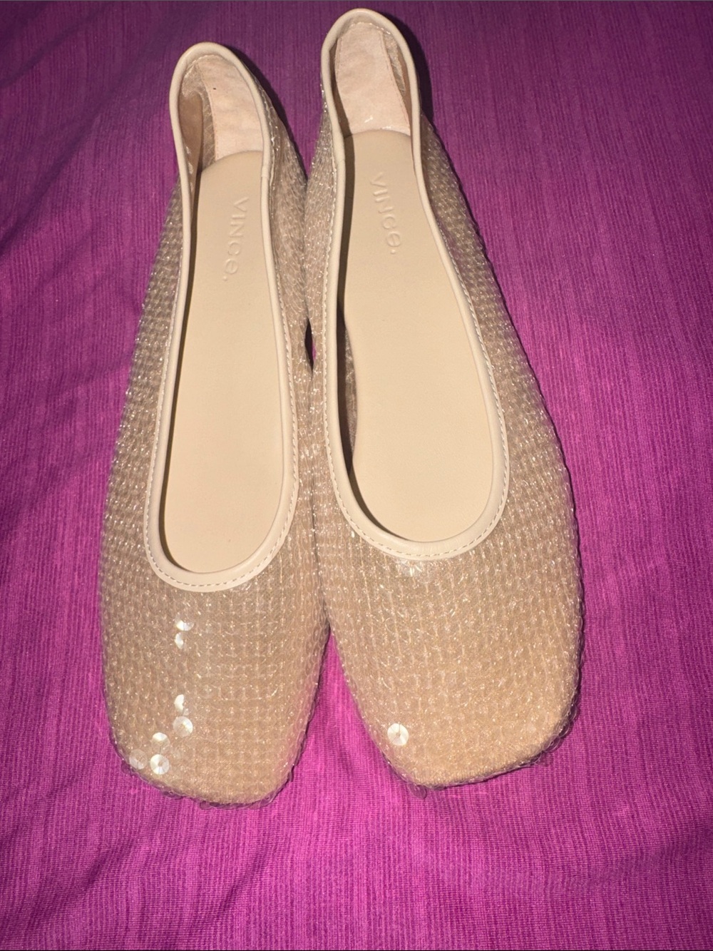 Vince Beige Sequin Ballet Flats